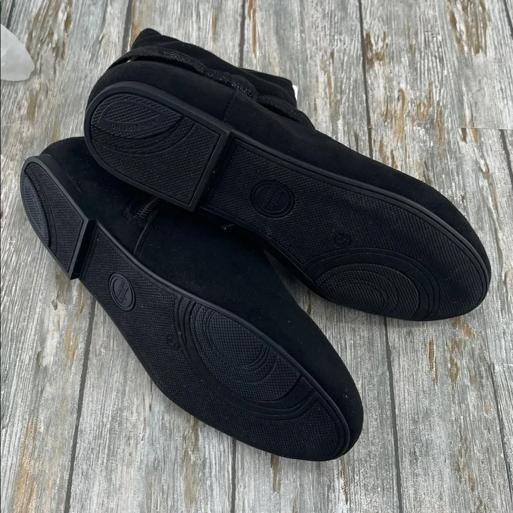 Big Girls Black Faux Suede Slouch Bow Ankle Boots Shoes Size 5